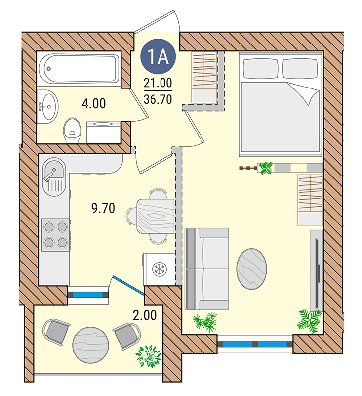 Однокімнатна квартира - 1А