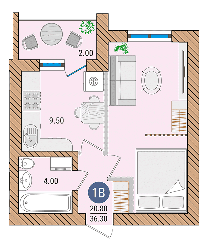 Однокімнатна квартира - 1В