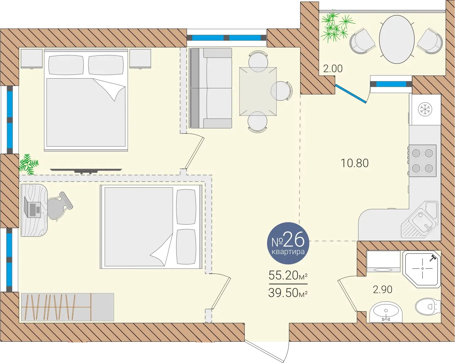 Двокімнатна квартира №26